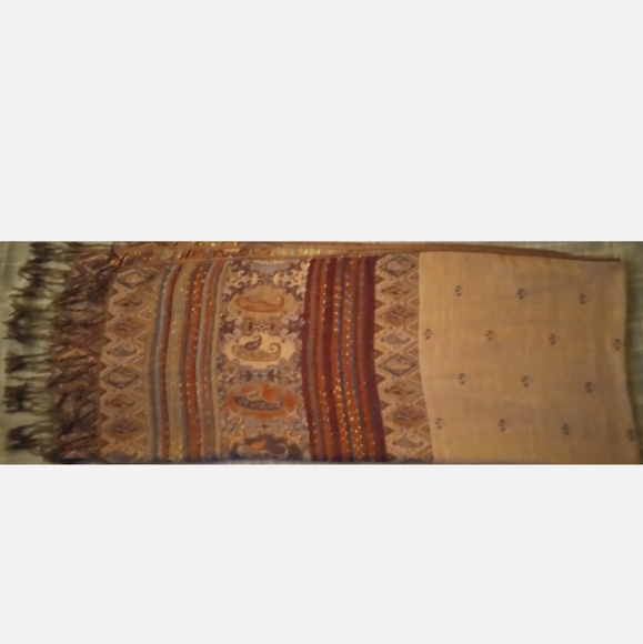 Pashmina Signed 100% Cashmere Vtg Paisley Design Reversib Scarf/Shawl 70x27" - Picture 14 of 14